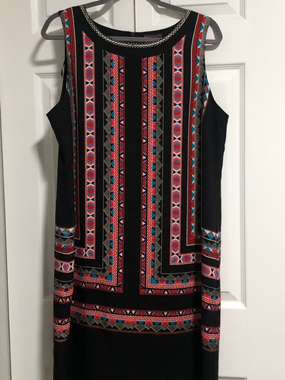 Vince Camuto Women's Size 14 Sleeveless Shift Dress Black Aztec Geometric Knee L
